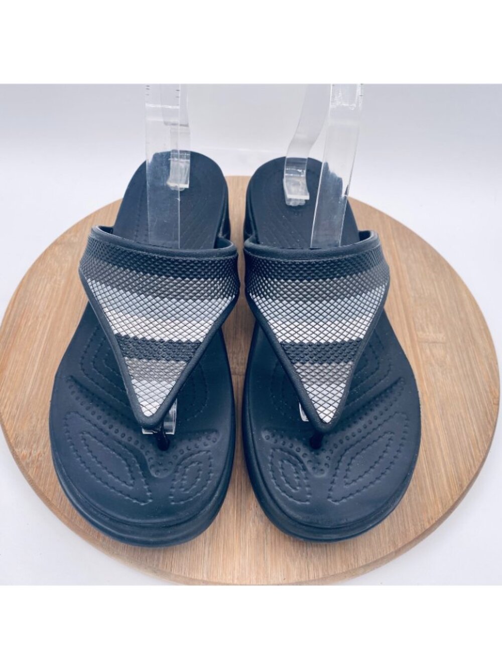 Crocs Monteray Sandals Womens 11 Black Rubber Beaded Sporty Flip Flops Platform - Picture 2 of 10